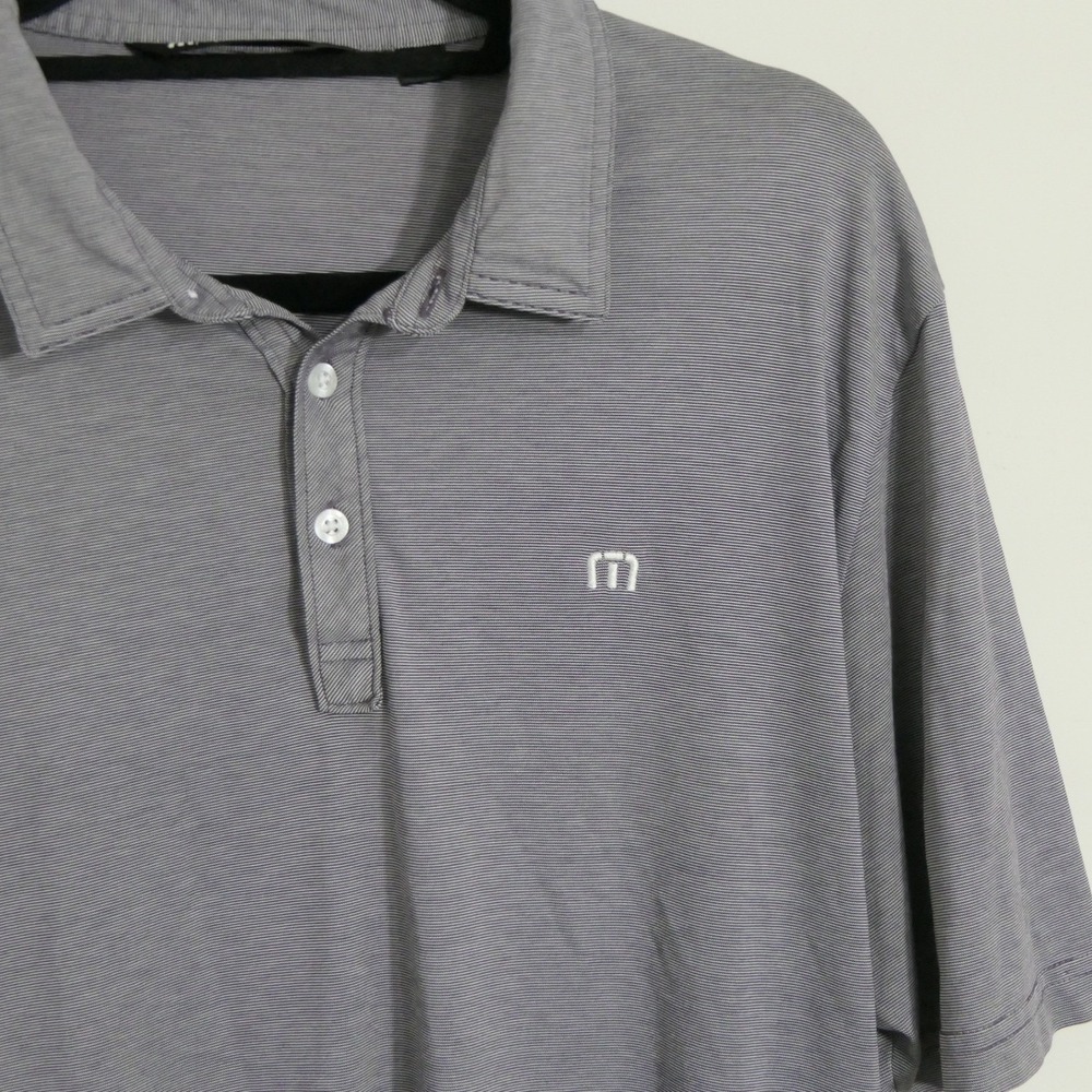 TravisMathew Mens Polo L Blue Micro Stripe Golfcore Athleisure Summer Sporty